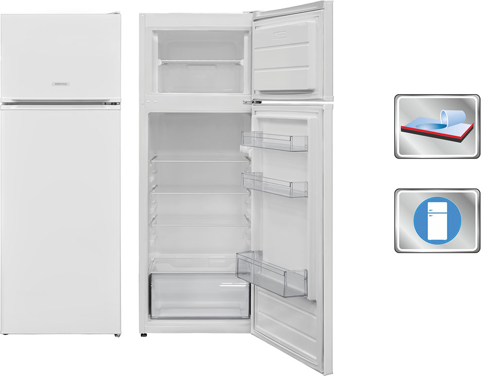 Απεικονίζει ανοιχτό ψυγείο UND1453R της United.